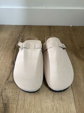 Beige Suede Slip-On Mules